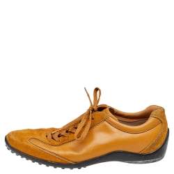 Tod's Brown Leather And Suede Lace Up Sneakers Size 37.5