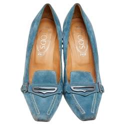 Tod's Blue Suede Pointed Toe Loafer Pumps Size 37.5