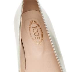 Tod's Silver/Pink Patent Leather Buckle Detail Flats Size 39.5