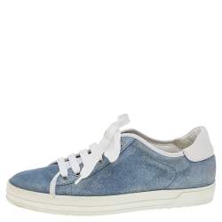 Tod's Blue Glitter Suede Low Top Sneakers Size 36.5