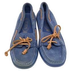 Tod's Blue Suede Lace Up Boat Loafers Size 38 