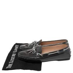 Pre Owned Tod's Dark Grey Patent Leather  New Gommini Loafers Size 39
