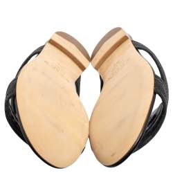 Pre Owned Tod's Black Glitter Leather Flat Slides Size 38.5