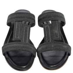 Pre Owned Tod's Black Glitter Leather Flat Slides Size 38.5