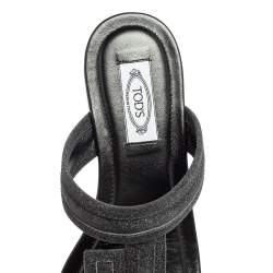 Pre Owned Tod's Black Glitter Leather Flat Slides Size 38.5