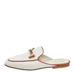 Tod's White/Brown Fabric And Leather Double T Mules Size 38