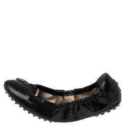 Pre Owned Tod's Black Laminated Suede Bow Scrunch Ballet Flats Size 38