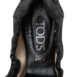 Pre Owned Tod's Black Laminated Suede Bow Scrunch Ballet Flats Size 38