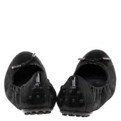 Pre Owned Tod's Black Laminated Suede Bow Scrunch Ballet Flats Size 38