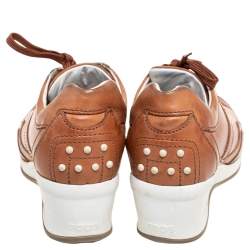 Pre Owned Tod's Tan Leather Icon Trade Lace-Up Wedge Sneakers Size 36
