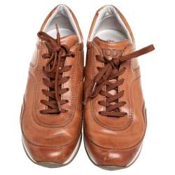 Pre Owned Tod's Tan Leather Icon Trade Lace-Up Wedge Sneakers Size 36