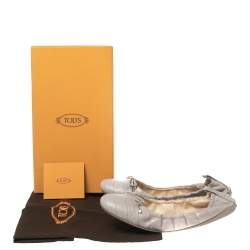 Pre Owned Tod's Grey Croc Embossed Leather Bow Detail Scrunch Ballet Flats Size 40.5