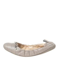 Pre Owned Tod's Grey Croc Embossed Leather Bow Detail Scrunch Ballet Flats Size 40.5