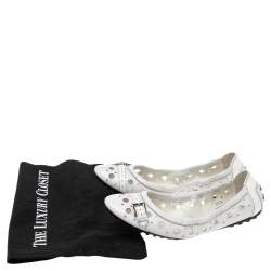 Pre Owned Tod's White Patent and Laser Cut Leather Scrunch Ballet Flats Size 37.5