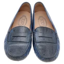 Tod's Blue Karung Gommino Slip On Loafers Size 37.5 