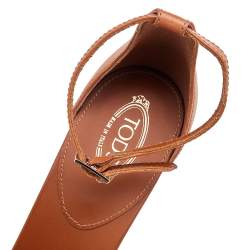 Tod's Brown Leather Wooden Platform Block Heel Ankle Strap Sandals Size 38