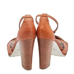 Tod's Brown Leather Wooden Platform Block Heel Ankle Strap Sandals Size 38