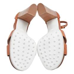 Tod's Brown Leather Wooden Platform Block Heel Ankle Strap Sandals Size 38