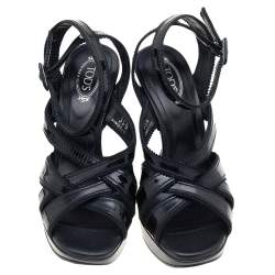 Pre Owned Tod's Black Patent Leather Strappy Sandals Size 35.5