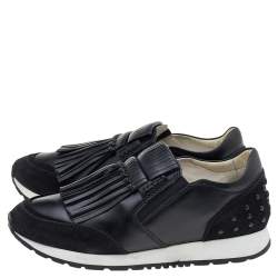 Pre Owned حذاء رياضي تودز سويدي وجلد أسود سليب أون مقاس 35.5