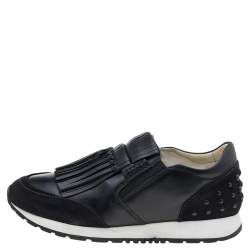 Pre Owned حذاء رياضي تودز سويدي وجلد أسود سليب أون مقاس 35.5