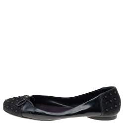 Tod's Black Suede And Leather Bow Flats Size 37