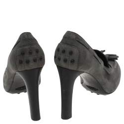 Tod's Grey Suede Tassel Loafer Pumps Size 35