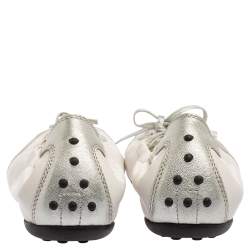 Pre Owned Tod's White/Silver Leather Gomma Lace Slip-On Sneakers Size 39.5