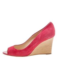 Tod's Crimson Red Suede Peep Toe Wedge Pumps Size 40