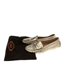 Pre Owned حذاء لوفرز تودز بيني جلد ثعبان ذهبي مقاس 38