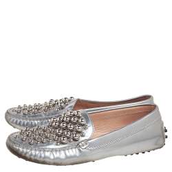 Tod's Silver  Patent Leather  Studded  Loafers Size 36