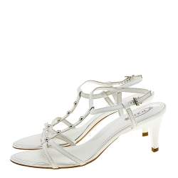Pre Owned Tod's White Leather T-Strap Sandals Size 40