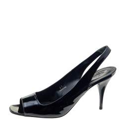 Pre Owned Tod's Black Patent Leather Open Toe Slingback Sandals Size 41