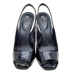 Pre Owned Tod's Black Patent Leather Open Toe Slingback Sandals Size 41