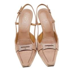 Tod's Pale Pink Suede Crystal Embellished Penny Loafer Slingback Sandals Size 40