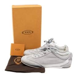 Pre Owned Tod's Grey Suede And Leather Lace Up Sneakers Size 39