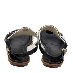 مملوكة مسبقًا Tod's Black/White Leather Embellished Flat Sandals Size 39.5