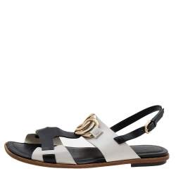 مملوكة مسبقًا Tod's Black/White Leather Embellished Flat Sandals Size 39.5