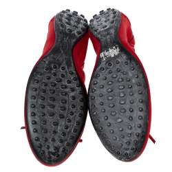Pre Owned Tod's Mint Red Satin Bow Scrunch Ballet Flats Size 36.5