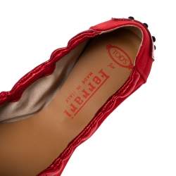 Pre Owned Tod's Mint Red Satin Bow Scrunch Ballet Flats Size 36.5