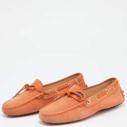 Pre Owned Tod's Orange Suede Bow Slip On Loafers Size 38