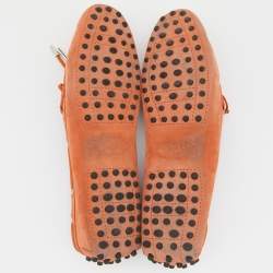 Pre Owned Tod's Orange Suede Bow Slip On Loafers Size 38