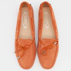 Pre Owned Tod's Orange Suede Bow Slip On Loafers Size 38