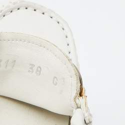 Pre Owned Gucci White Leather Bamboo Driving Loafers Size 38