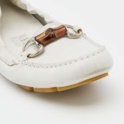 Pre Owned Gucci White Leather Bamboo Driving Loafers Size 38