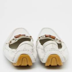 Pre Owned Gucci White Leather Bamboo Driving Loafers Size 38