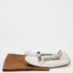 Pre Owned Gucci White Leather Bamboo Driving Loafers Size 38