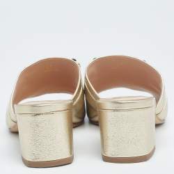 Tod's Gold Foil Leather Double T Slide Sandals Size 37