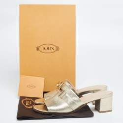 Tod's Gold Foil Leather Double T Slide Sandals Size 37