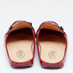 Tod's Red Patent Leather Double T Flat Loafer Mules Size 40
